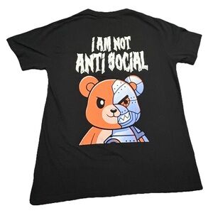 New One Brand Tee Shirt Black  Medium Graphic Shirt I Am Not Anti Social Bear